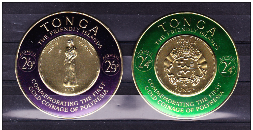 TONGA   1963   - First Gold Coinage Anniv.   Y&T   #   128/3 + Air # 1/6 + Serv # 7 , Cv  33.75 E . ** M N H  , V V F - Tonga (1970-...)