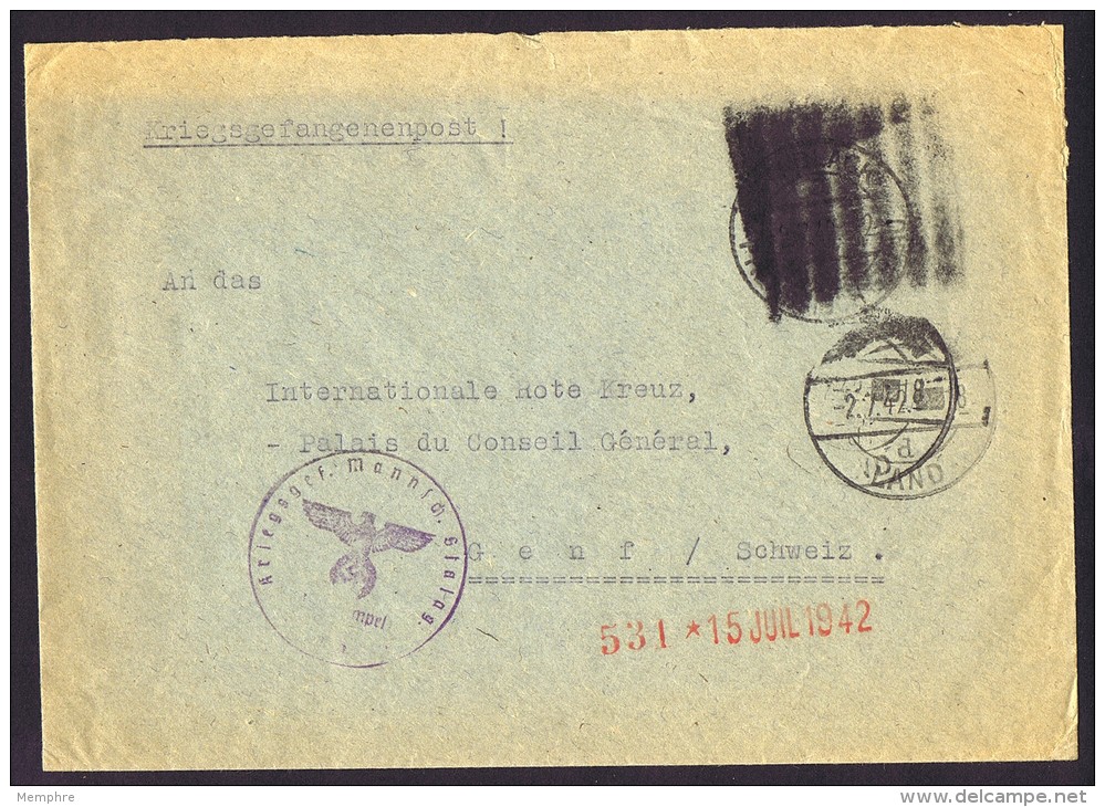 1942  Kriegsgefaangenenbrief  Nach Rote Kreuz - Briefe U. Dokumente