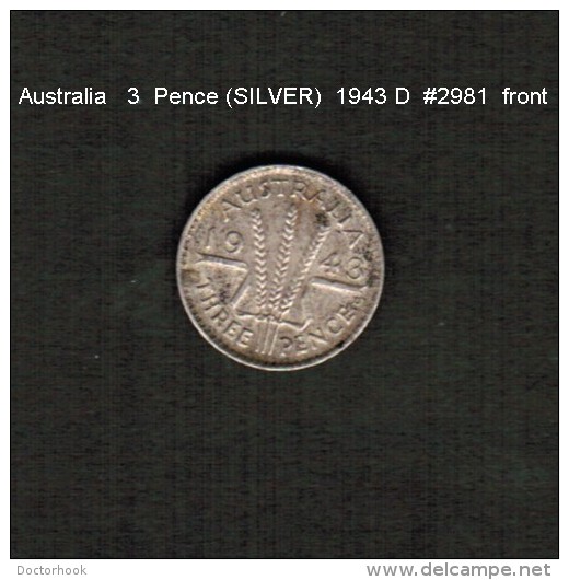 AUSTRALIA    3  PENCE (SILVER)  1943 D  (KM # 37) - Threepence