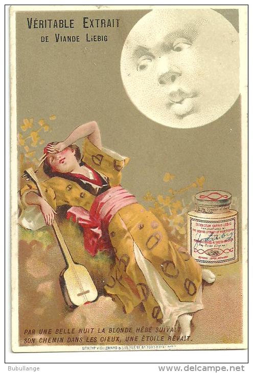 Chromo LIEBIG Série 147 Villemard, Japonaise, Kimono, Luth "par Une Belle Nuit La Blonde Hébé ..." - Liebig