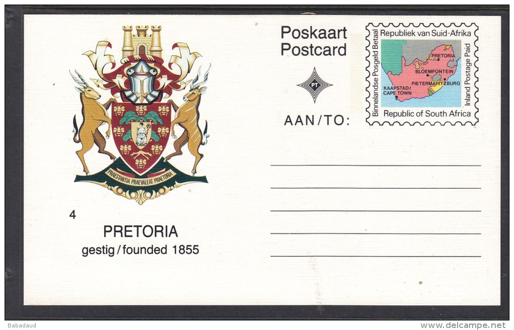 SOUTH AFRICA: Inland Postage Paid, Postcards PRETORIA, BLOEMFONTEIN, PIETERMARITZBURG,CAPE TOWN[ - Neufs