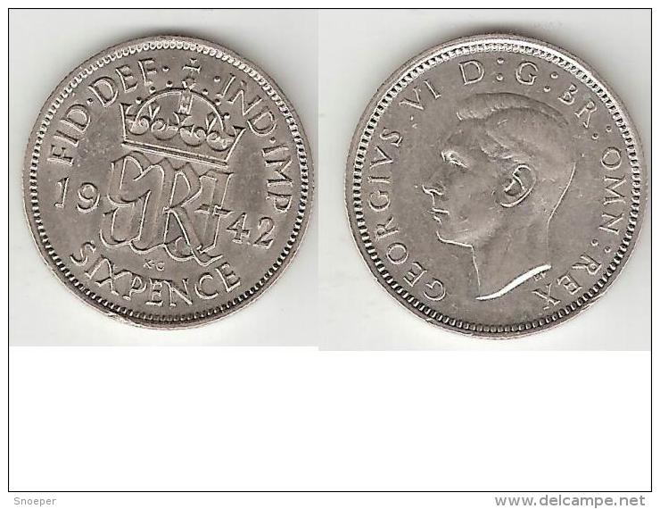 Great Britain 6 Pence 1942  Km 852  Xf+ !!! Catalog Val 15$ - H. 6 Pence