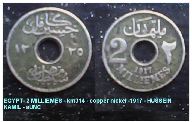 EGYPT - 2 MILLIEMES - Km 314  -1917 - HUSSEIN KAMIL - XF - Egypte