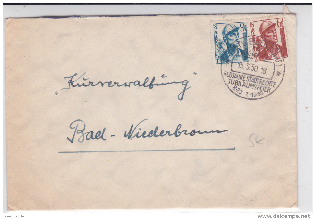 SAAR / SARRE - 1950 - ENVELOPPE De OTTWEILER Pour BAD NIEDERBRONN - Briefe U. Dokumente