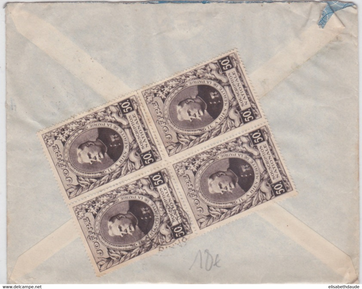 TUNISIE - 1938 - ENVELOPPE De TUNIS Avec VIGNETTE En BLOC De 4 "JOFFRE" OBLITERE à L'ARRIVEE à PARIS - Militärmarken