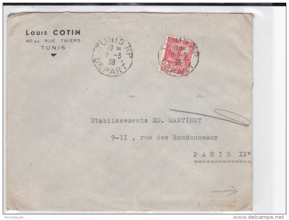 TUNISIE - 1938 - ENVELOPPE De TUNIS Avec VIGNETTE En BLOC De 4 "JOFFRE" OBLITERE à L'ARRIVEE à PARIS - Militärmarken