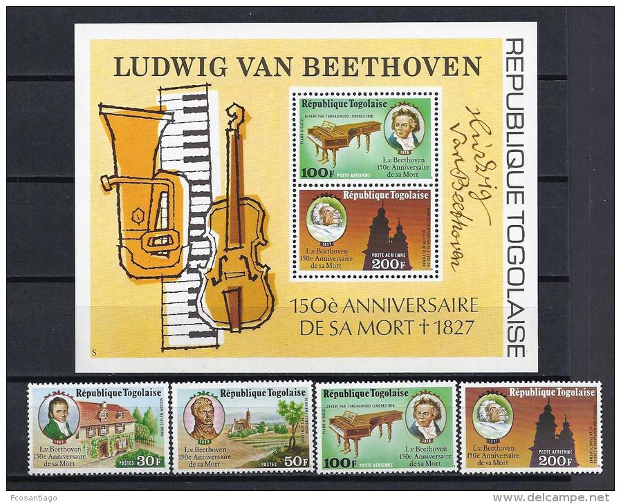 MUSICA/BEETHOVEN - TOGO 1977 - Yvert #890/91+A307/08+H103 - MNH ** - Música