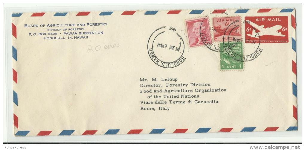 Entier Air Mail + Timbres Sur Lettre Pour L'ONU Rome De Honolulu 1957 - Hawai