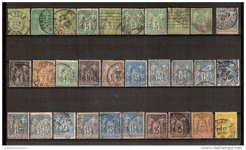 France SAGE Type I (30 X) Obl. Avec Quelque Tres RARE ! Auction Commence à 10 €  ! - 1876-1878 Sage (Type I)