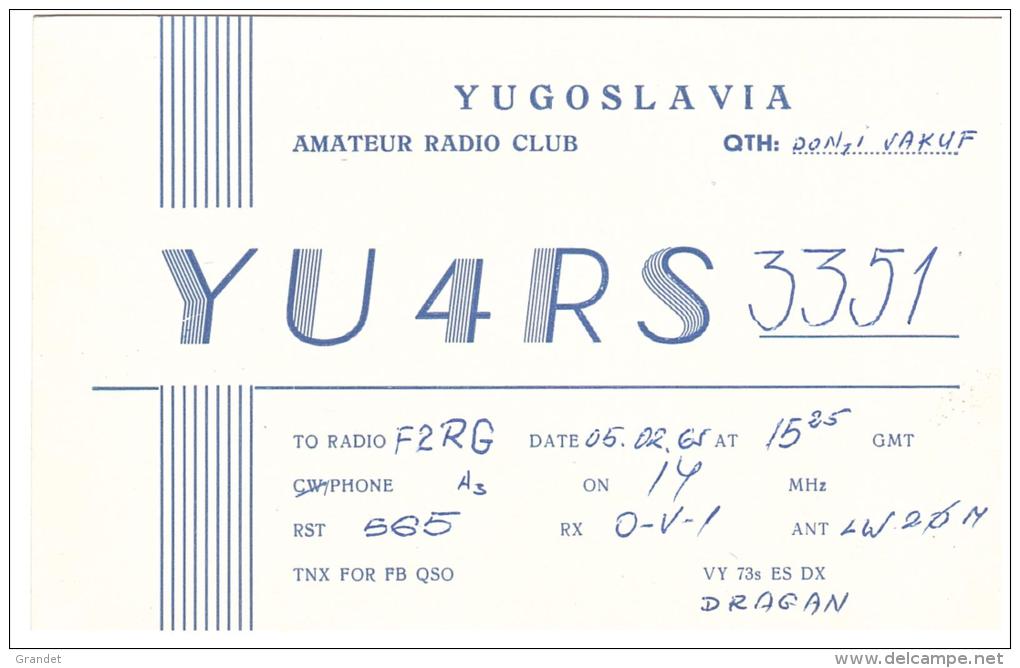 CARTE RADIO - QSL - CARTE RADIO QSL - YUGOSLAVIA - YOUGOSLAVIE - VAKUF - 1965. - Radio Amateur