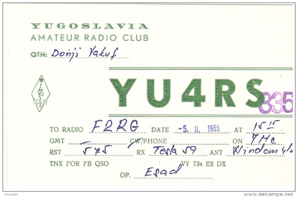 CARTE RADIO - QSL - CARTE RADIO QSL - YUGOSLAVIA - YOUGOSLAVIE - VAKUF- 1965. - Radio Amateur