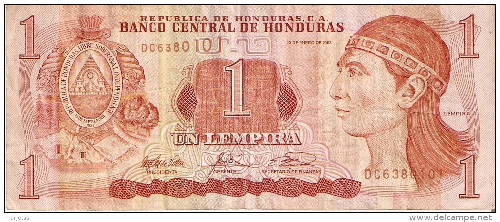 BILLETE DE HONDURAS DE 1 LEMPIRA AÑO 2003 (BANKNOTE) - Honduras