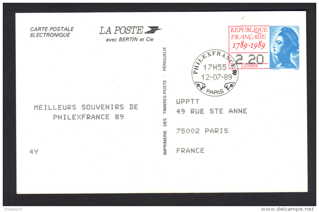 FRANCE-  Entier Postal Y&T N°2496A-CP-Carte Postale électronique- Philexfrance 1989 - Standard Postcards & Stamped On Demand (before 1995)