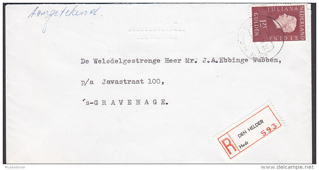 Netherlands Registered Recommandé Einschreiben DEN HELDER Label 1970 Cover Brief To ´s-GRAVENHAGE Königin Juliana - Covers & Documents