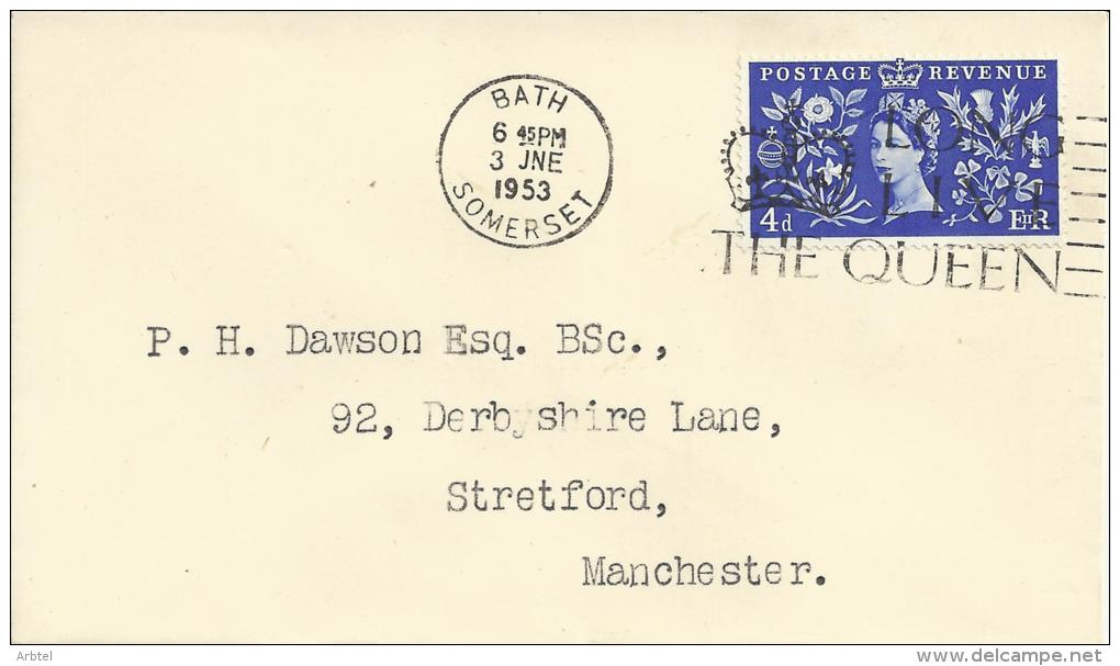 INGLATERRA BATH SPD CORONACION ISABEL II FDC - Lettres & Documents