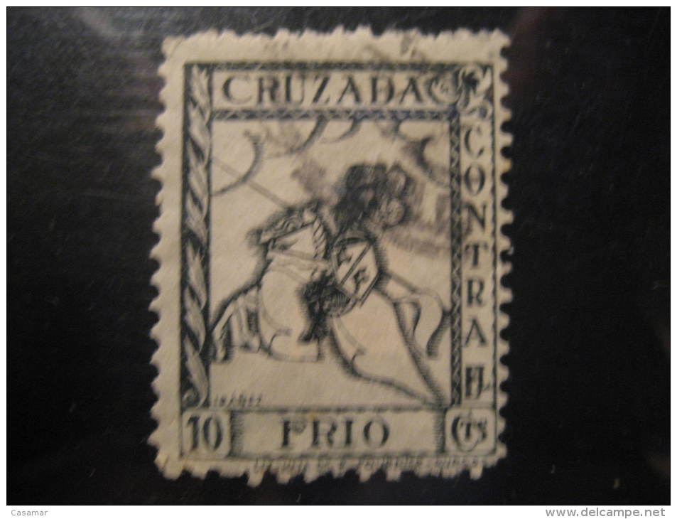 CRUZADA CONTRA EL FRIO Spanish Civil War Guerra Civil Era Horse Soldier Poster Stamp Label Vignette Vi&ntilde;eta Spain - Viñetas De La Guerra Civil