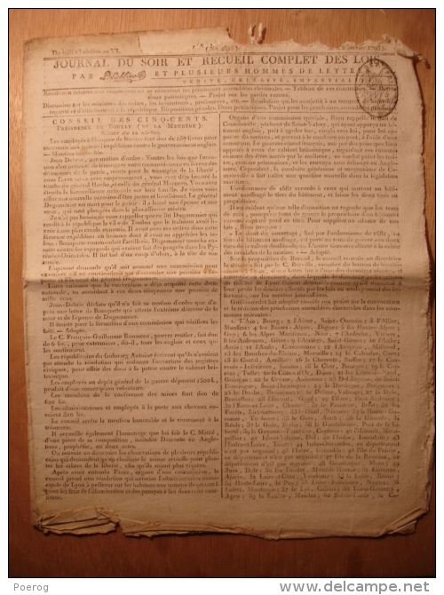 JOURNAL DU SOIR 1798 - MARINE PRISES MARITIMES GARDES RURAUX CHAMPETRE ORGANISATION ALLEMAGNE SERMENT DE HAINE ROYAUTE - Zeitungen - Vor 1800