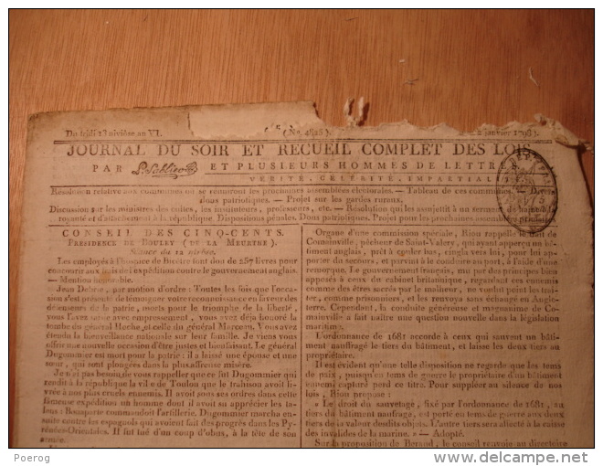 JOURNAL DU SOIR 1798 - MARINE PRISES MARITIMES GARDES RURAUX CHAMPETRE ORGANISATION ALLEMAGNE SERMENT DE HAINE ROYAUTE - Periódicos - Antes 1800