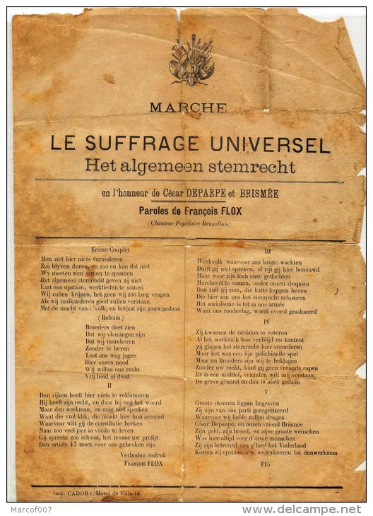 MUSIQUE - CHANSON EN FLAMAND - FR. FLOX - LE SUFRAGE UNIVERSEL - EN L HONNEUR DE CESAR DEPAEPE ET BRISMEE - Partitions Musicales Anciennes