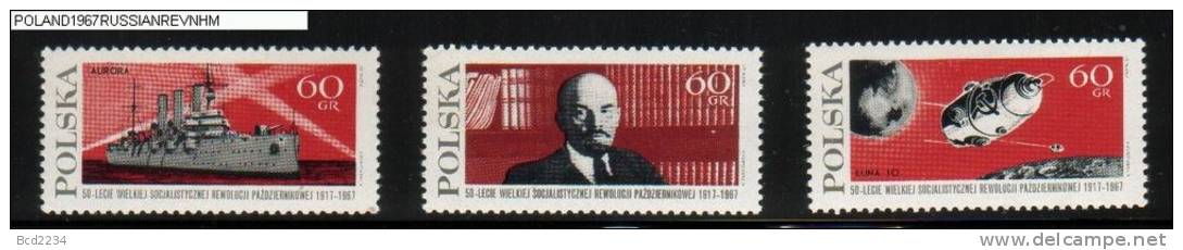 POLAND 1967 50TH ANNIV RUSSIAN REVOLUTION SET OF 3 NHM LENIN COMMUNISM SOCIALISM SPACE SHIP MOON SATELLITE - Europe