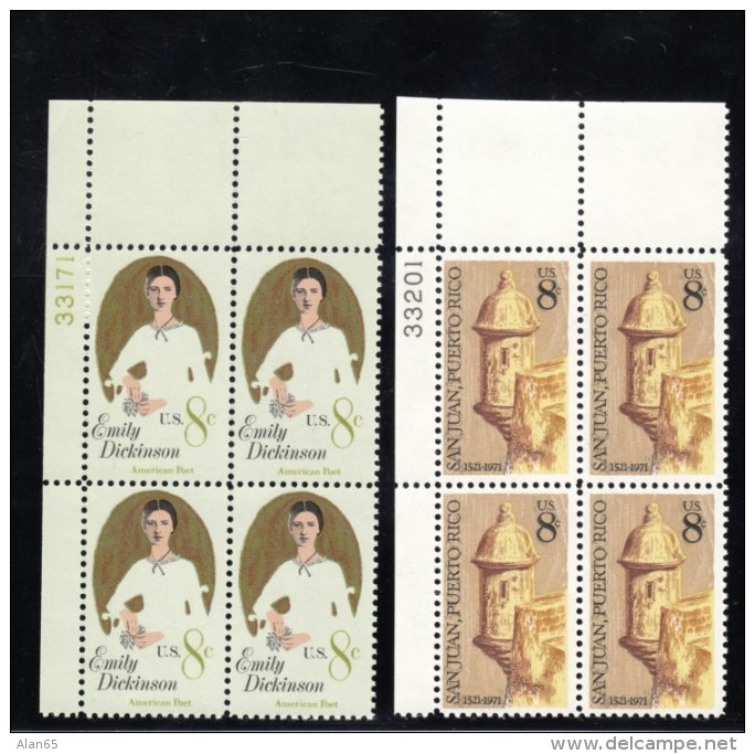 Lot Of 3 US Stamp Plate # Blocks 4 Or 6 #1436 #1437 #1438, Emily Dickinson San Juan Island, Drug Abuse - Plate Blocks & Sheetlets