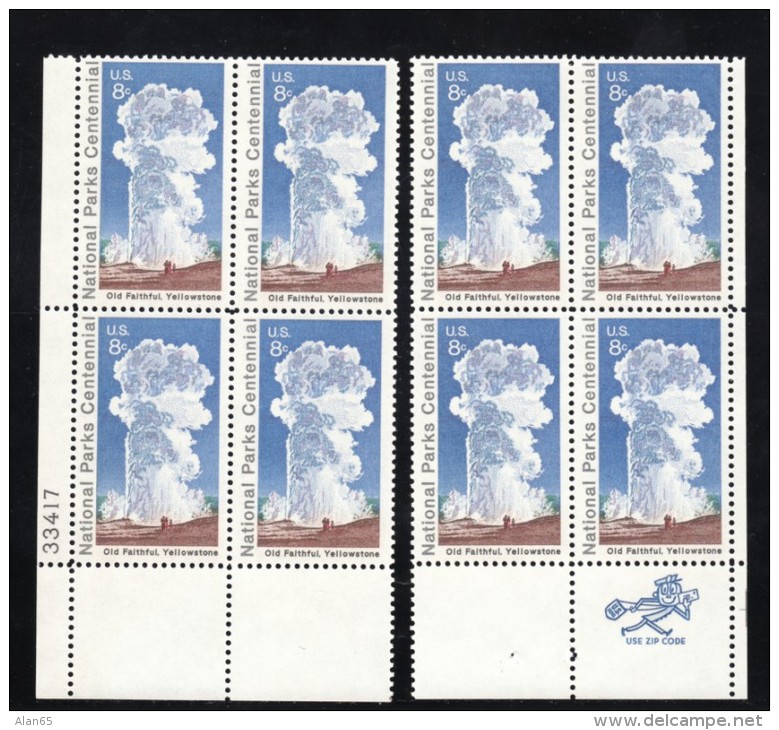 Lot Of 4 US Stamp Mr. ZIP &amp; Plate # Blocks 4, #1452 #1453, Yellowstone &amp; Wolf Trap Farm National Park Issues - Numéros De Planches