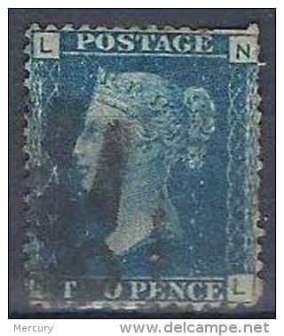 GRANDE-BRETAGNE - 2 P. Bleu Dentelé 14 Filigrane Grande Couronne Oblitéré - Used Stamps