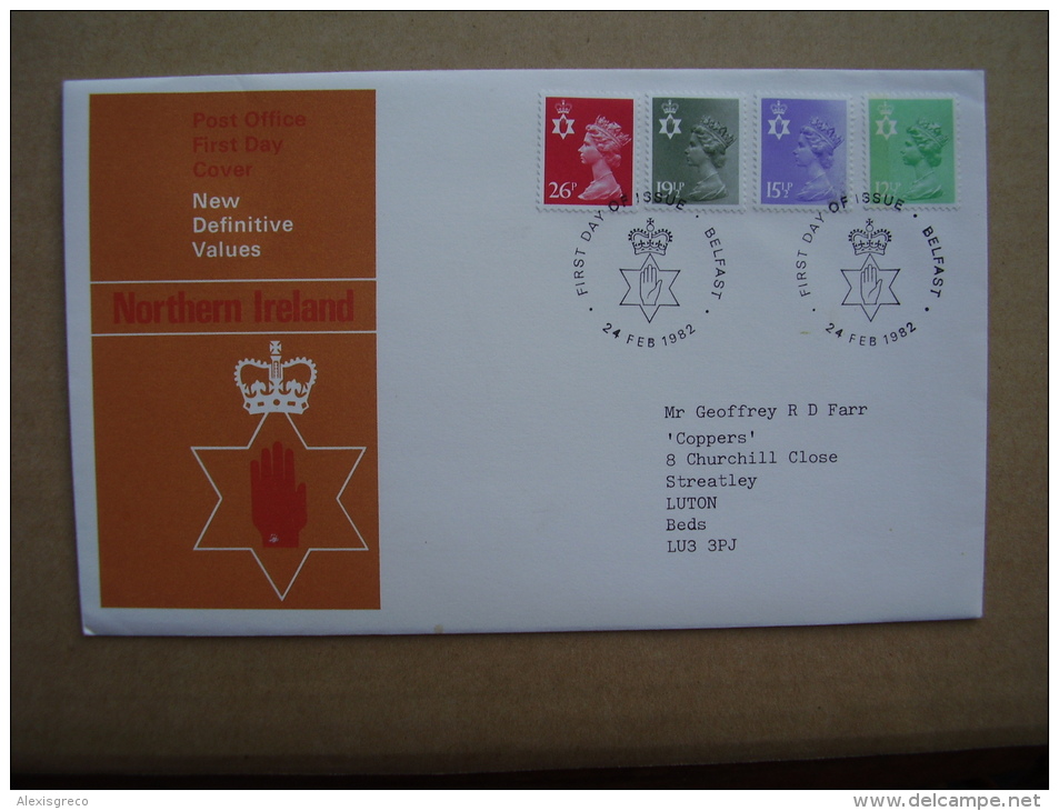 GB REGIONALS  NORTHERN IRELAND Definitives OFFICIAL FIRST DAY COVER 1982 FOUR VALUES. - Northern Ireland