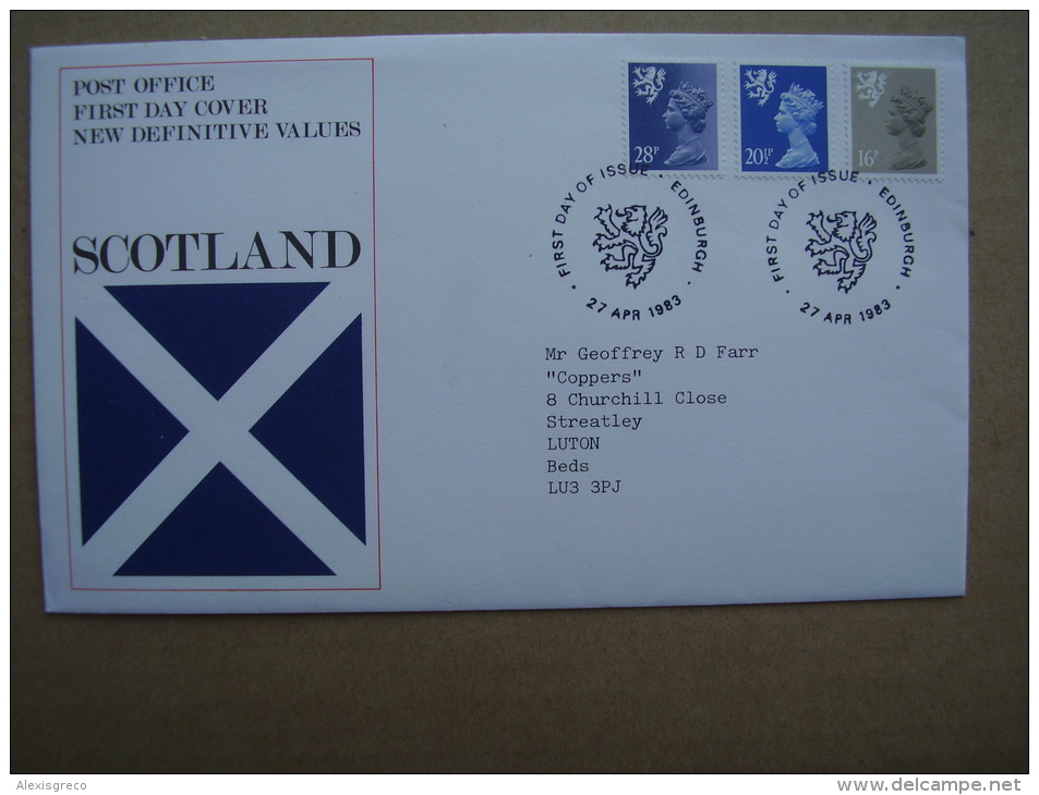 GB REGIONALS  SCOTLAND Definitives OFFICIAL FIRST DAY COVER 1983 THREE VALUES. - Scotland