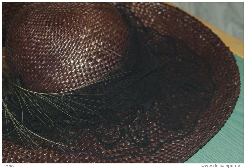 CHAPEAU  MODE PAILLE Naturelle DENTELLE Noire Et PLUMES - Headdresses, Hats, Caps