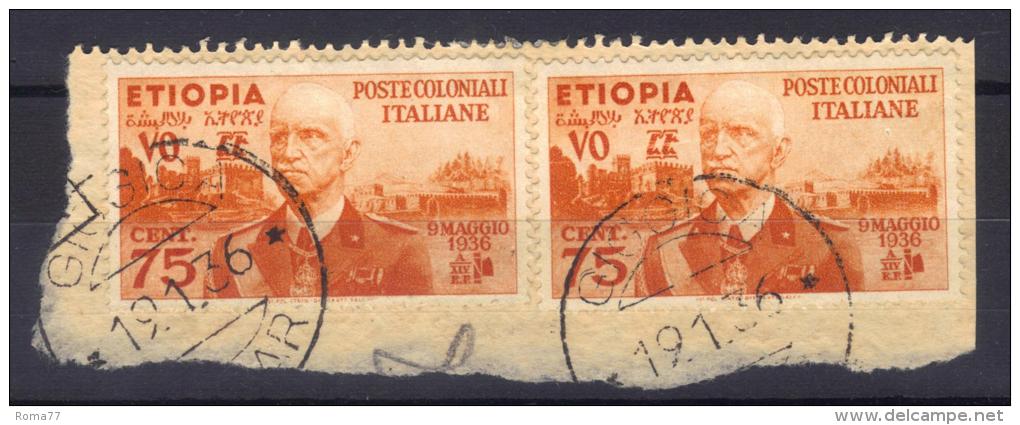 COL103 - ETIOPIA 1936 , 2 Valori Da 75 Cent N. 6 Su Frammento 19/1/1936 - Ethiopia