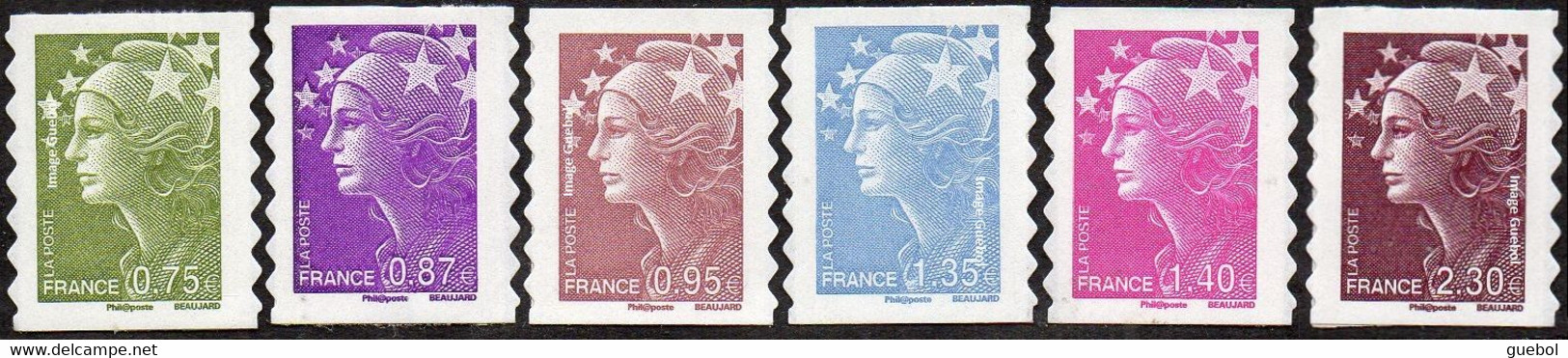 France Autoadhésif ** N°  486 à 491 - Marianne De Beaujard 0.75 Olive 0.87 Violet 0.95 Brun 1.35 Bleu 1.40 Rose 2.30 Bru - Ungebraucht