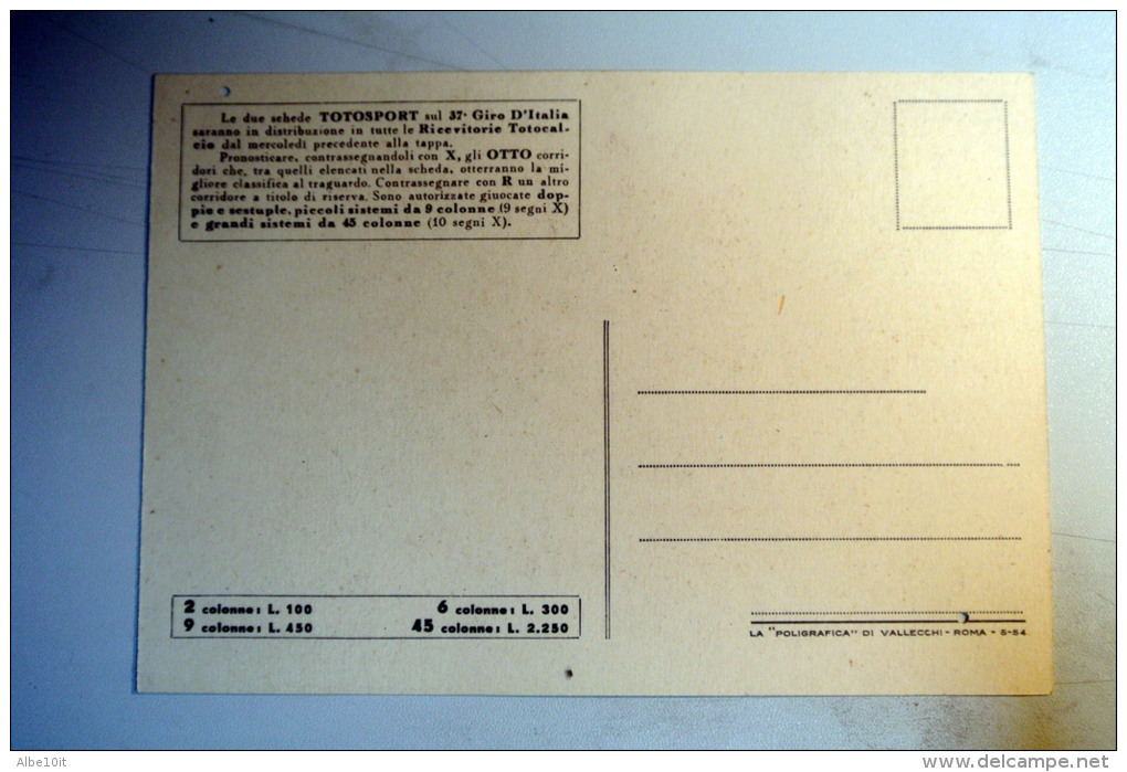 CARTOLINA TOTOCALCIO LEGATA AL 37° GIRO D'ITALIA 1954 - Ciclismo