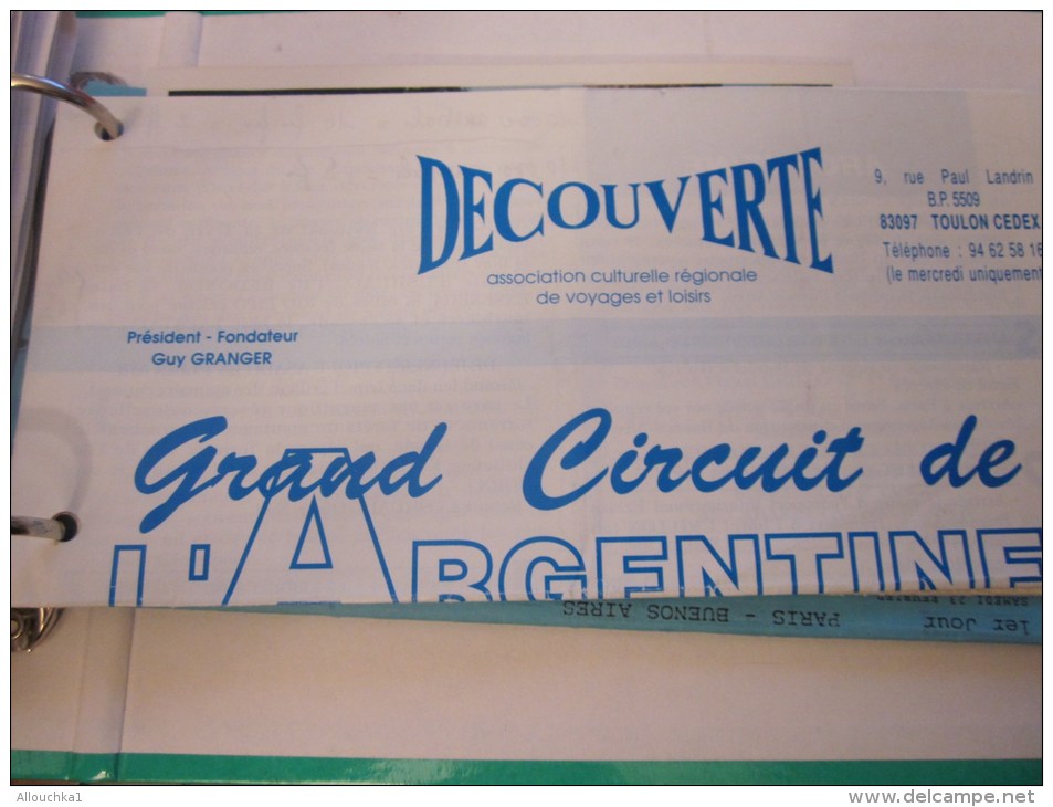 CIRCUIT EN Argentine :photos,cartes postales,hôtel ,billet de voyage ,étiquette vin, excursion maritime ,plan réseau&gt;