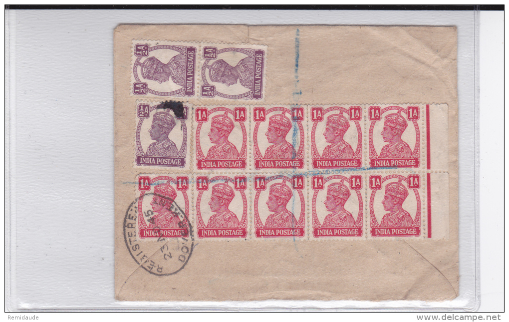 INDIA - 1945 - ENVELOPPE ENTIER POSTAL Par AVION RECOMMANDEE De BAREILLY Pour DOVER - 1936-47 King George VI