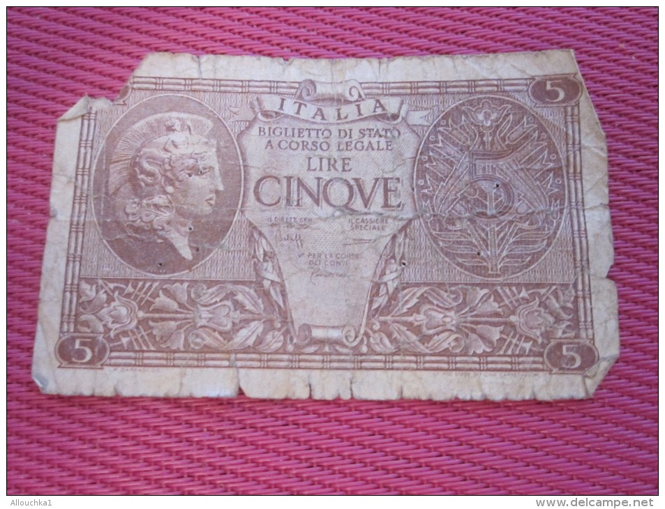 Biglieto Di Stato A Corso Legale 5 Lire Italie Italia Billet De La Banque Italienne Italiano - Italië– 5 Lire