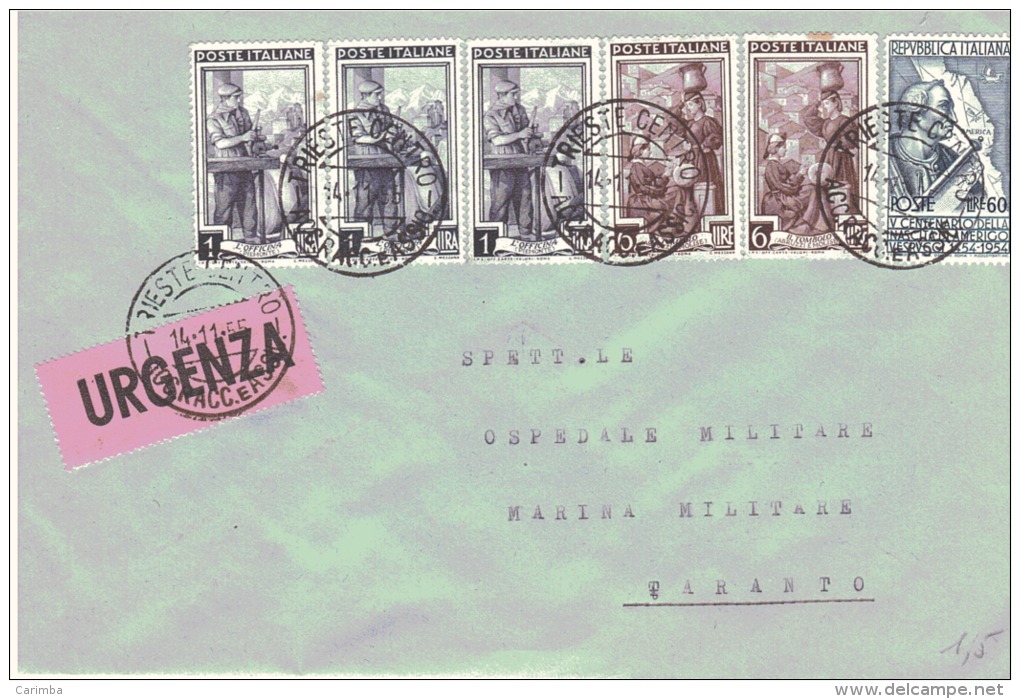 1955 £ 60 Amerigo Vespucci Con Italia Al Lavoro Su Urgenza - 1946-60: Storia Postale