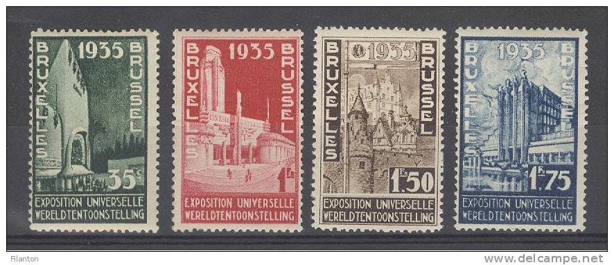 BELGIE - OBP Nr 386/389 - Expo Brussel 1935 - MH* - Cote 14,00 € - Unused Stamps