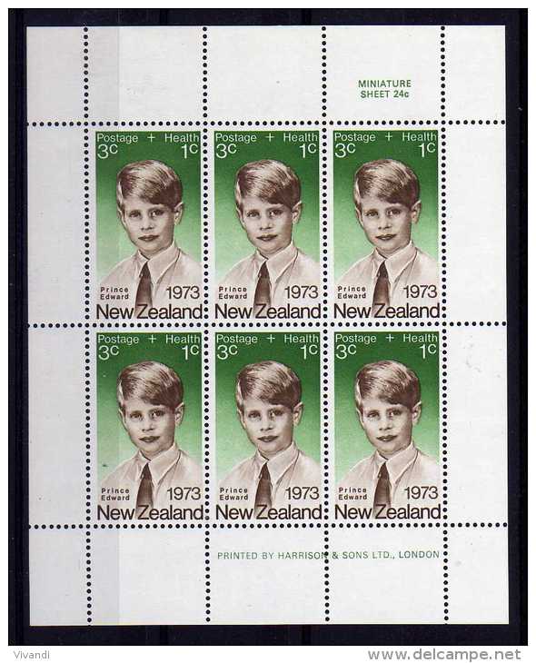 New Zealand - 1973 - 3 Cents Prince Edward Health Miniature Sheet - MNH - Nuevos