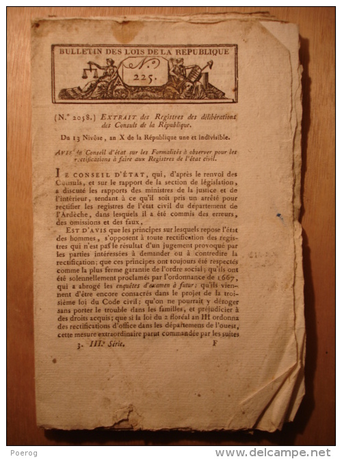 BULLETIN DES LOIS De 1802 - AMNISTIE DESERTEURS MARINE DOUANES CANELLE CUIVRE LAMINE EMBRUN HAUTES ALPES SORTIE CHEVRES - Decrees & Laws