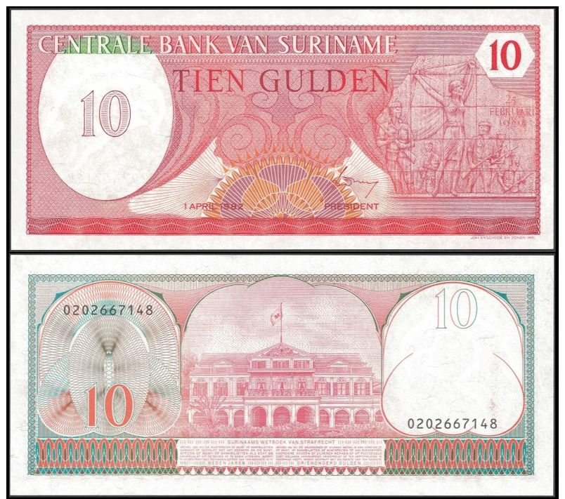 SURINAME 10 GULDEN 1982 P 126 UNC - Surinam