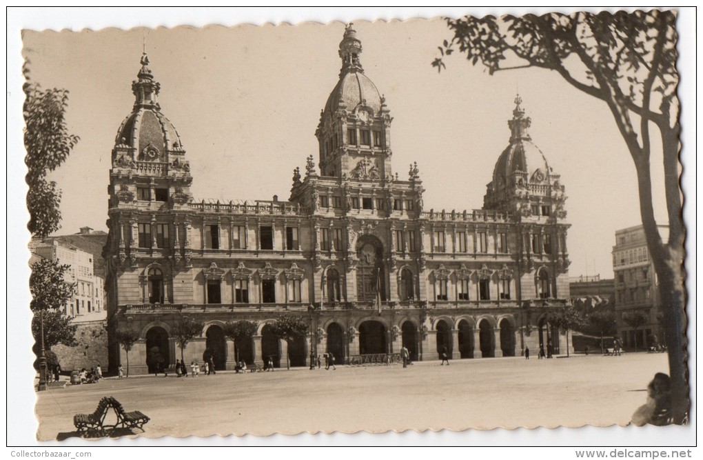 Tarjeta Postal Tipo Foto La Coru&ntilde;a Palacio Municipal Vintage Original Postcard Cpa Ak (W3_2679) - La Coruña