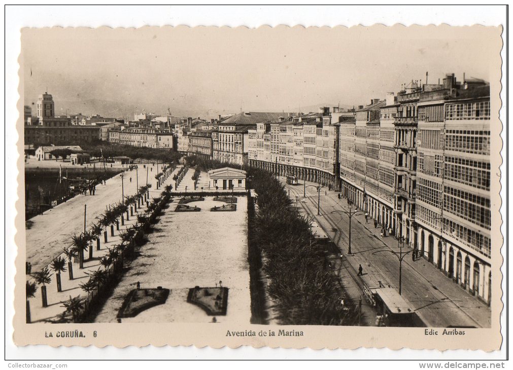 Tarjeta Postal La Coru&ntilde;a Tipo Foto Avenida Marina Vintage Original Postcard Cpa Ak (W3_2685) - La Coruña