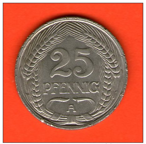 *** 25 Pfennig 1909 A ***  KM 18 -  Niquel / Nickel  - ALEMANIA / DEUTSCHLAND / GERMANY - 25 Pfennig