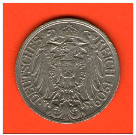 *** 25 Pfennig 1909 A ***  KM 18 -  Niquel / Nickel  - ALEMANIA / DEUTSCHLAND / GERMANY - 25 Pfennig