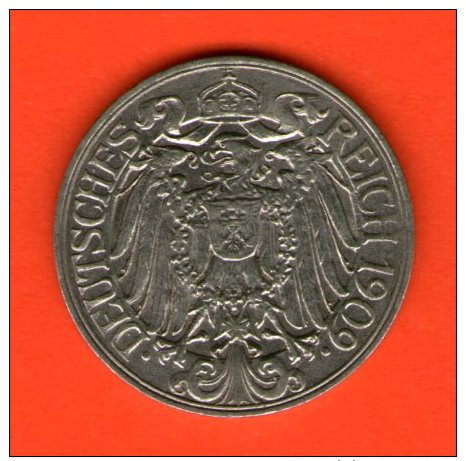 *** 25 Pfennig 1909 D ***  KM 18 -  Niquel / Nickel  - ALEMANIA / DEUTSCHLAND / GERMANY - 25 Pfennig