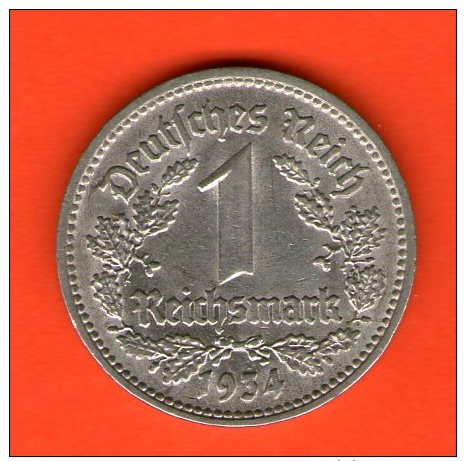 *** 1 Reichsmark 1934 D ***  KM 78 - 3er Reich / Third Reich - Niquel / Nickel  - ALEMANIA / DEUTSCHLAND / GERMANY - 1 Reichsmark