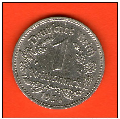 *** 1 Reichsmark 1934 F ***  KM 78 - 3er Reich / Third Reich - Niquel / Nickel  - ALEMANIA / DEUTSCHLAND / GERMANY - 1 Reichsmark