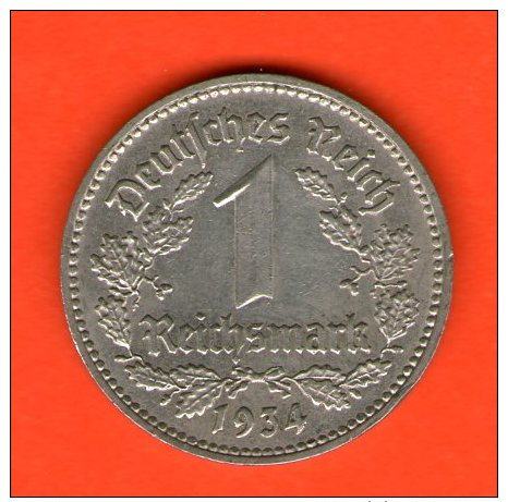 *** 1 Reichsmark 1934 J ***  KM 78 - 3er Reich / Third Reich - Niquel / Nickel  - ALEMANIA / DEUTSCHLAND / GERMANY - 1 Reichsmark