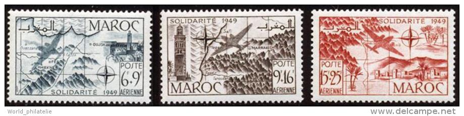 Maroc 1950 N° PA 76 / 8 Iso ** Avions, Aviation, Minaret, Solidarité, Surtaxe, Carte, Oujda, Fès, Meknès, Safi, Agadir - Unused Stamps